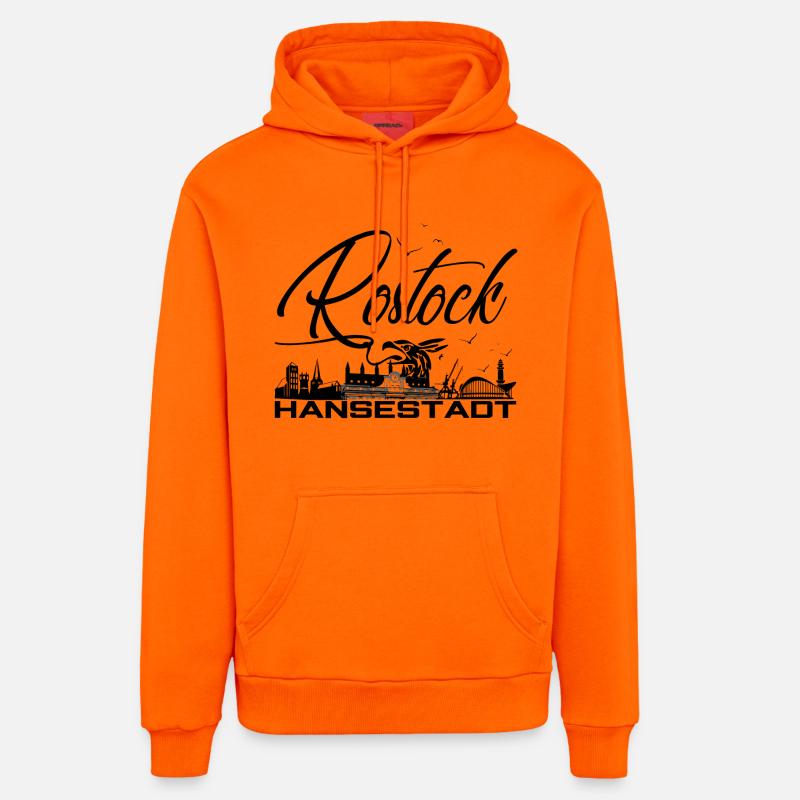 Rostock - Cité hanséatique - Silhouette - Sweat à capuche bio décontracté fabriqué en UE - SUNSET ORANGE