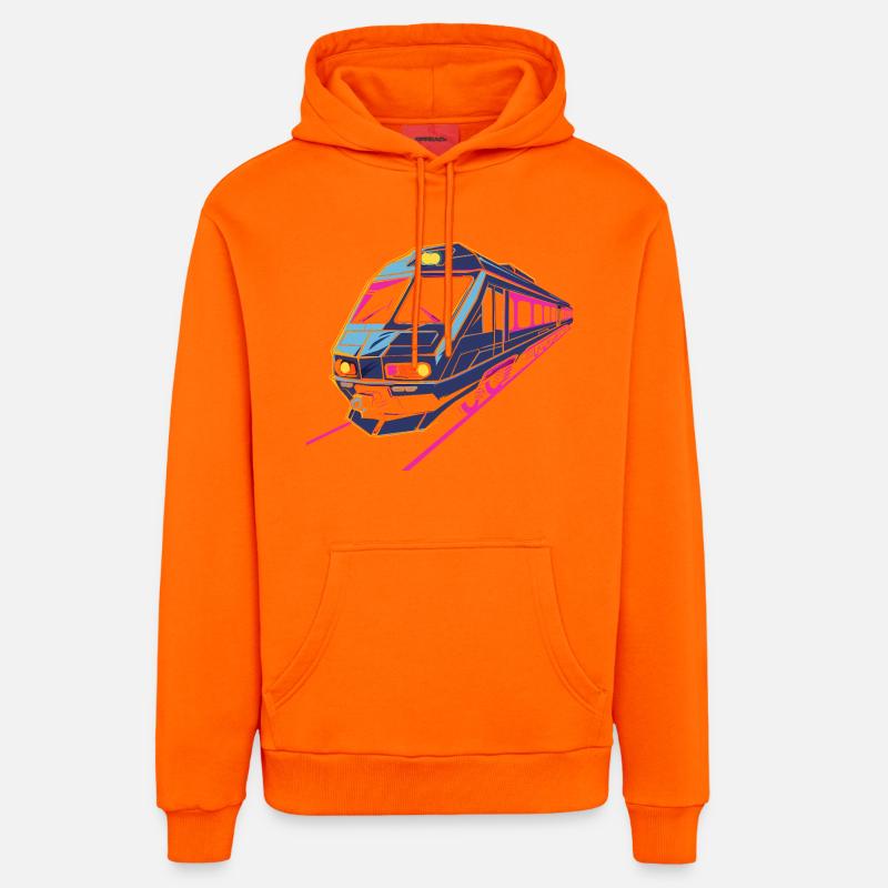 Train Rétro - Sweat à capuche bio décontracté fabriqué en UE - SUNSET ORANGE
