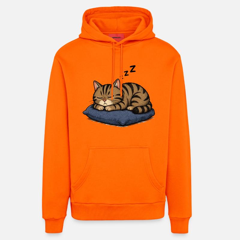 Chat endormi sur l’oreiller - Sweat à capuche bio décontracté fabriqué en UE - SUNSET ORANGE