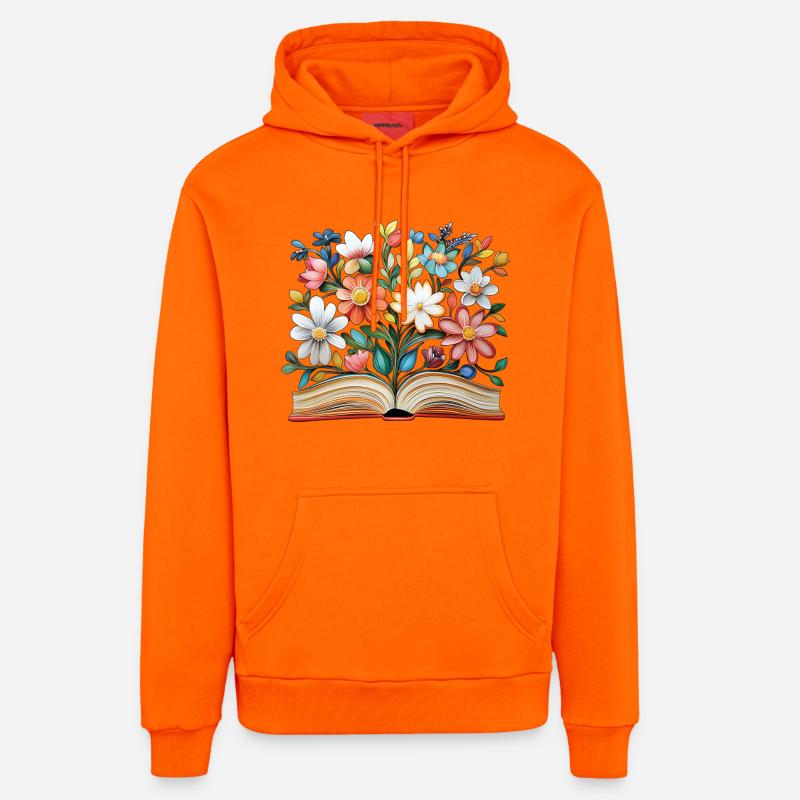 Livre fleuri - Sweat à capuche bio décontracté fabriqué en UE - SUNSET ORANGE