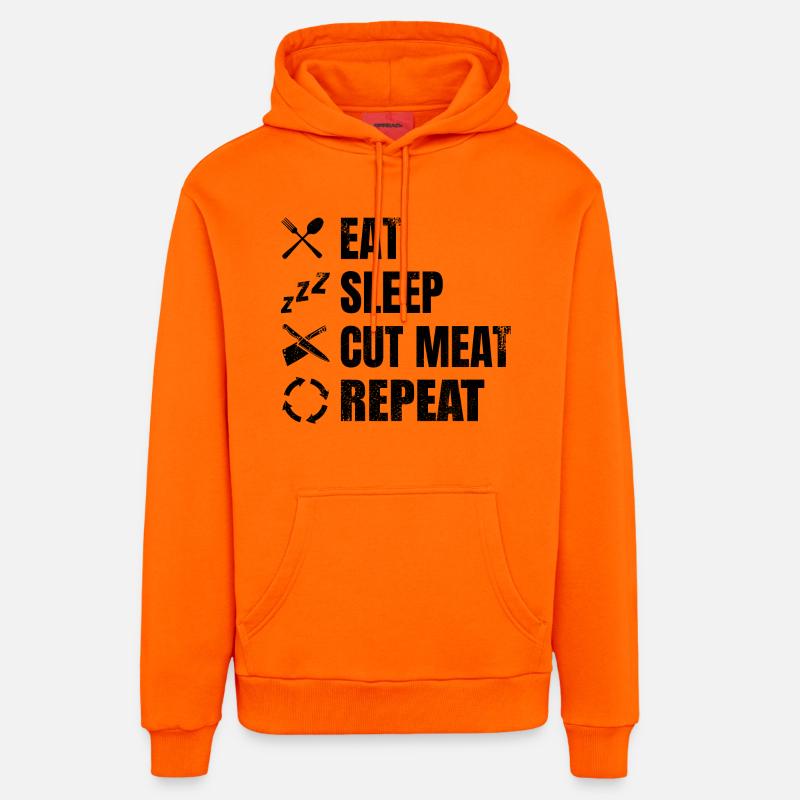 Dicton du boucher - Sweat à capuche bio décontracté fabriqué en UE - SUNSET ORANGE