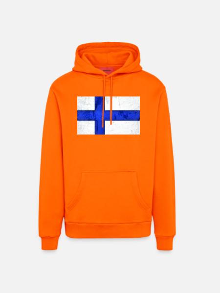 Finland Flag - Organic Relaxed Hoodie Made in EU - SUNSET ORANGE
