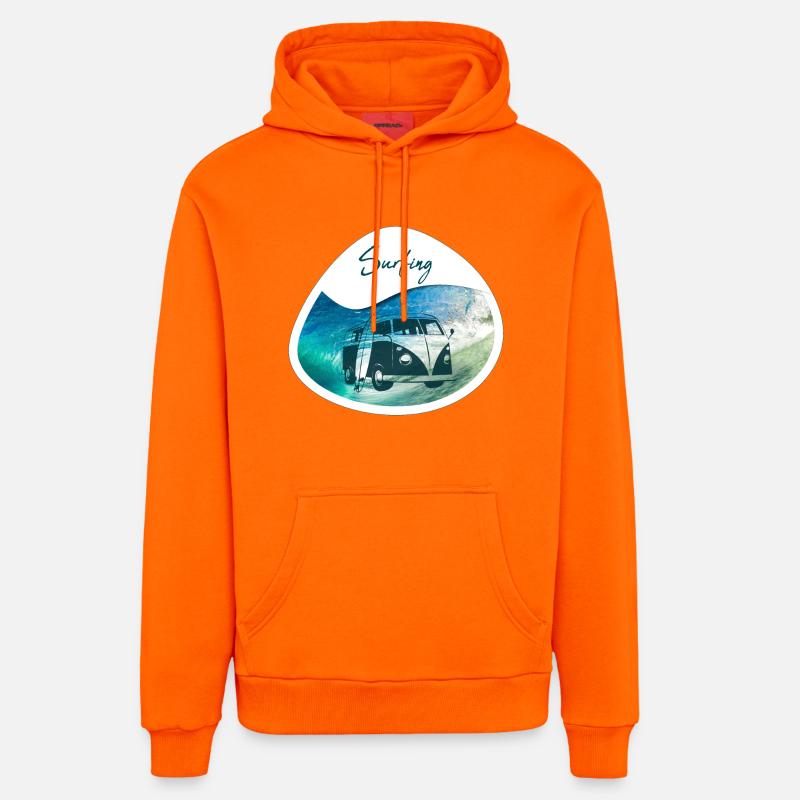 Bus de surf - design - Sweat à capuche bio décontracté fabriqué en UE - SUNSET ORANGE