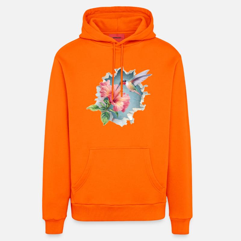 Colibri avec des fleurs - Sweat à capuche bio décontracté fabriqué en UE - SUNSET ORANGE