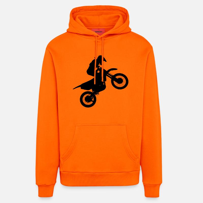 Image du pilote de motocross # - Sweat à capuche bio décontracté fabriqué en UE - SUNSET ORANGE