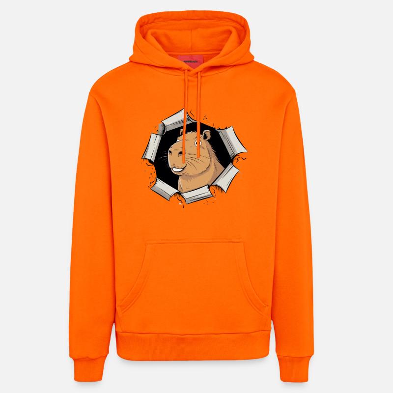 Capybara Comic – friedlicher Durchbruch - Organic Relaxed Hoodie Made in EU - SUNSET ORANGE