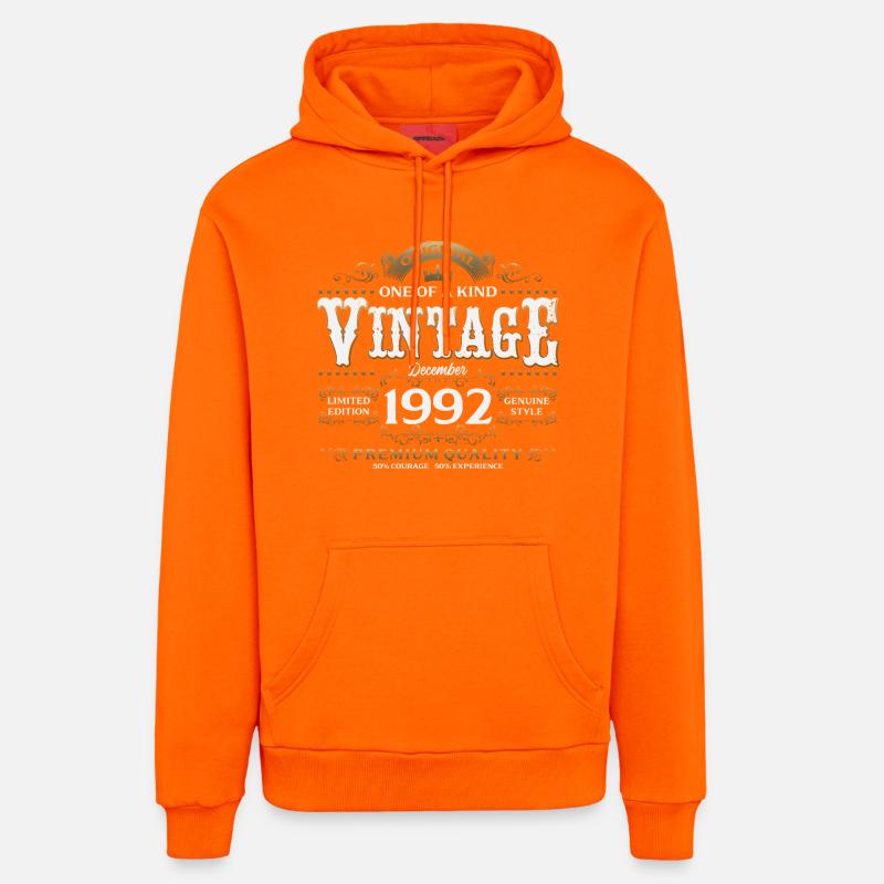 33e anniversaire Millésime décembre Millésime 1992 - Sweat à capuche bio décontracté fabriqué en UE - SUNSET ORANGE