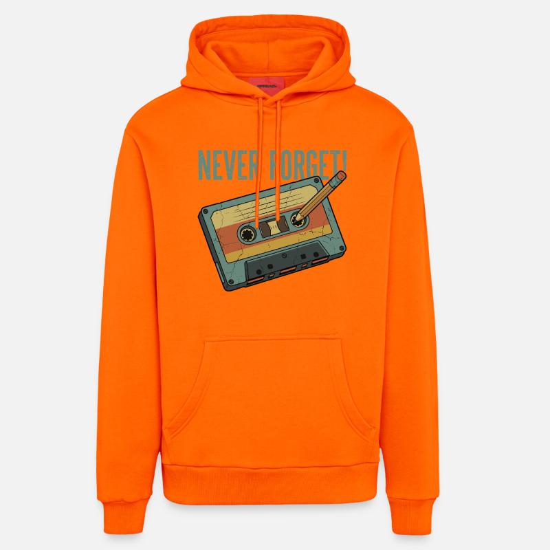 N’oublier jamais – Design rétro cassette & crayon - Sweat à capuche bio décontracté fabriqué en UE - SUNSET ORANGE