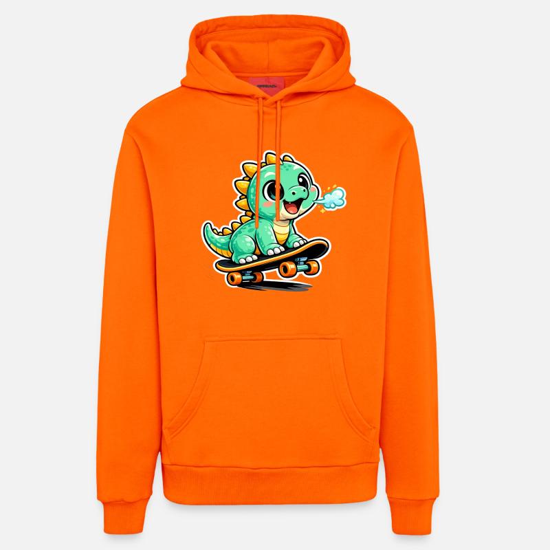 Héros du skateboard Dino vert - Sweat à capuche bio décontracté fabriqué en UE - SUNSET ORANGE