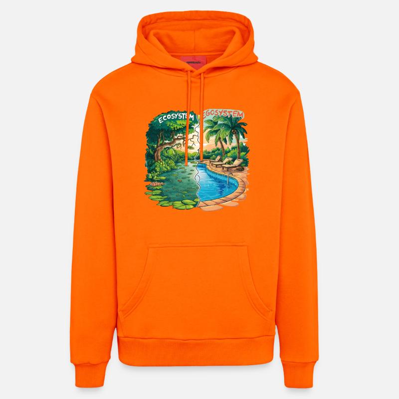 Ecosystem vs Egosystem Message Écologique - Sweat à capuche bio décontracté fabriqué en UE - SUNSET ORANGE