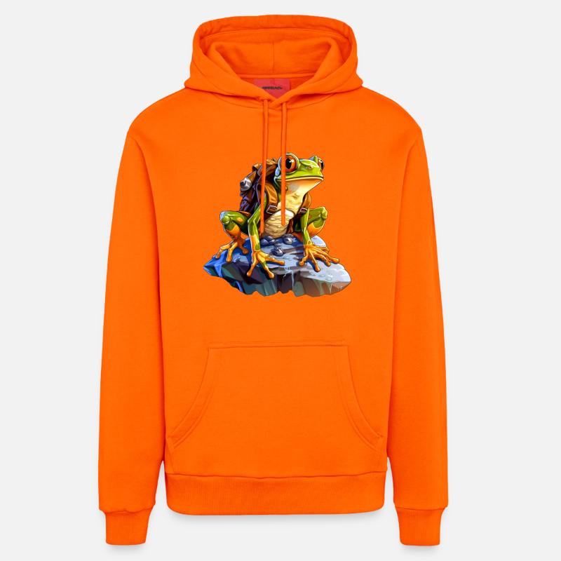 Grenouille Alpiniste / Grenouilles de randonnée - Sweat à capuche bio décontracté fabriqué en UE - SUNSET ORANGE