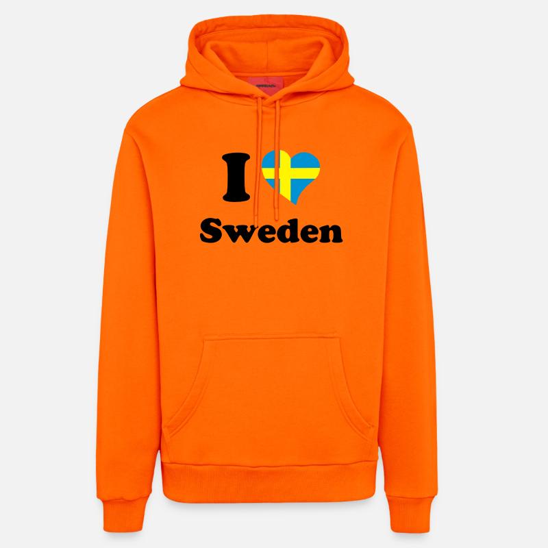 I love Sweden - J'aime la Suède - Sweat à capuche bio décontracté fabriqué en UE - SUNSET ORANGE