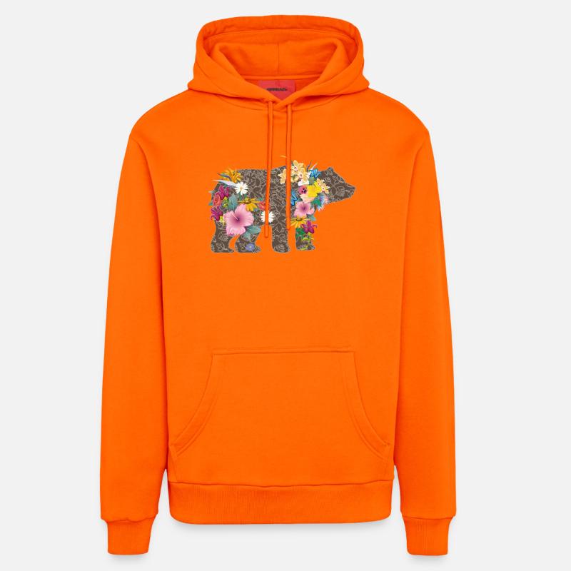 Un ours avec des fleurs - Sweat à capuche bio décontracté fabriqué en UE - SUNSET ORANGE