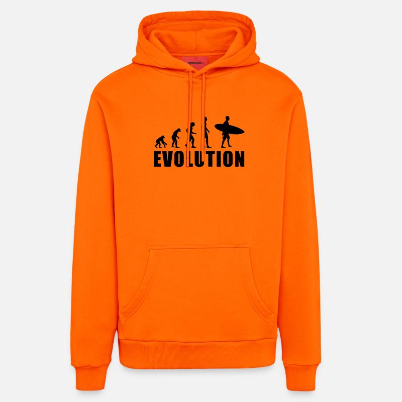 EVOLUTION Surf Swimming Sea Vacation Gift - Sweat à capuche bio décontracté fabriqué en UE - SUNSET ORANGE