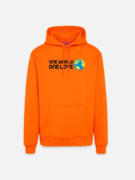 One World One Love - Organic Relaxed Hoodie Made in EU - SUNSET ORANGE