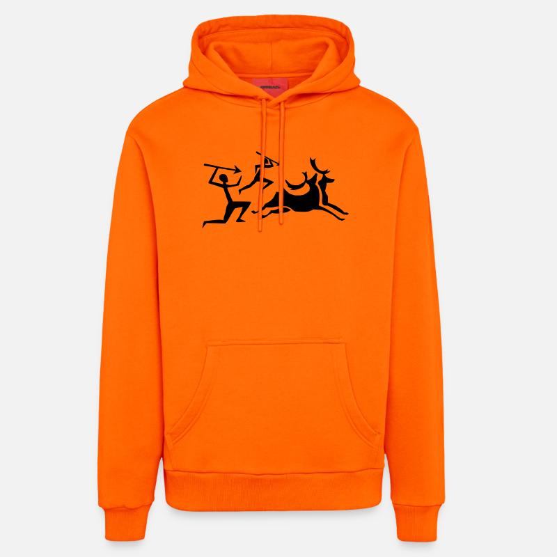 Chasseur de peintures rupestres - Sweat à capuche bio décontracté fabriqué en UE - SUNSET ORANGE