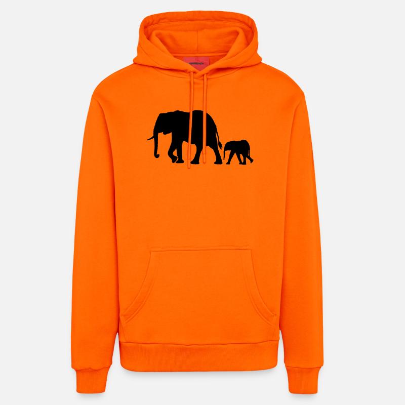 Eléphants - Sweat à capuche bio décontracté fabriqué en UE - SUNSET ORANGE