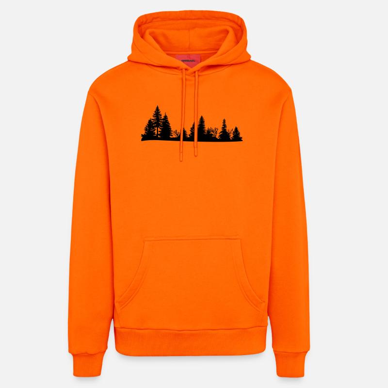 Schwarze Silhouette eines Waldes - Organic Relaxed Hoodie Made in EU - SUNSET ORANGE