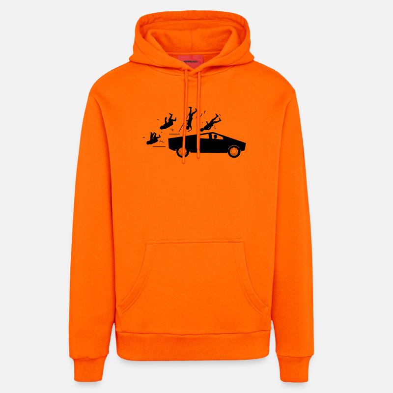 Evolution accident Tesla Cybertruck par Musk - Sweat à capuche bio décontracté fabriqué en UE - SUNSET ORANGE