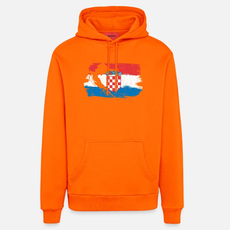 Drapeau croate à la brosse - Sweat à capuche bio décontracté fabriqué en UE - SUNSET ORANGE