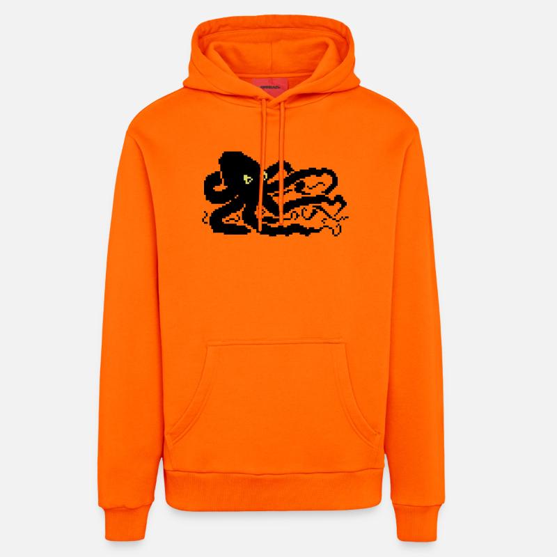 Pieuvre pixel 8 bits - Sweat à capuche bio décontracté fabriqué en UE - SUNSET ORANGE