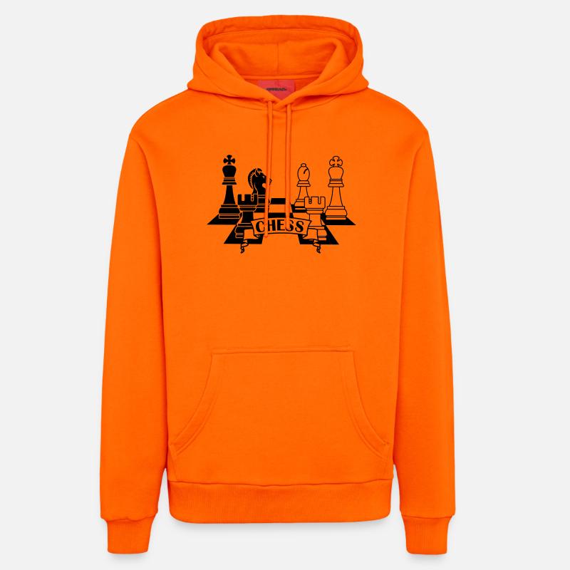 Pièces d’échecs avec texte CHESS - Sweat à capuche bio décontracté fabriqué en UE - SUNSET ORANGE