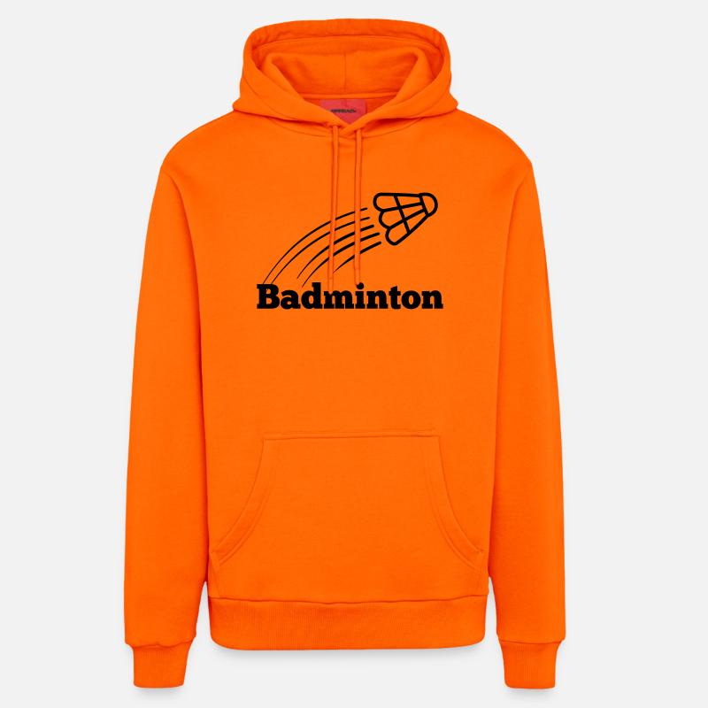 Texte de badminton avec navette volant - Sweat à capuche bio décontracté fabriqué en UE - SUNSET ORANGE