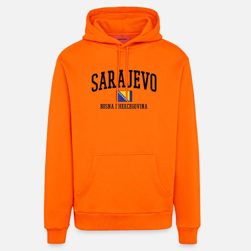 Art du drapeau de Bosnie Balkans - Sweat à capuche bio décontracté fabriqué en UE - SUNSET ORANGE