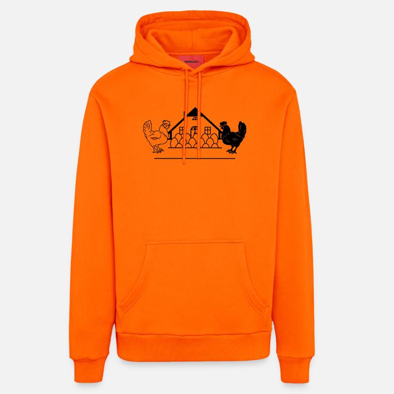 Dunkles und helles Hühnermonogramm-Logo - Organic Relaxed Hoodie Made in EU - SUNSET ORANGE