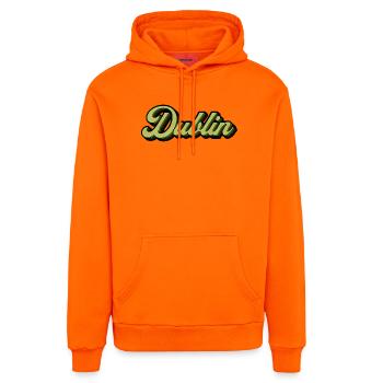 Dublin Retro Script in Lime - Organic Relaxed Hoodie Made in EU - SUNSET ORANGE - Vorne