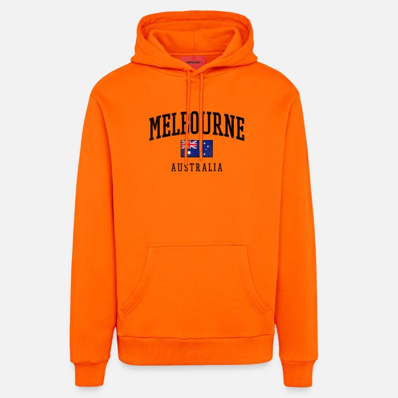 Melbourne, Australie, Conception du drapeau - Sweat à capuche bio décontracté fabriqué en UE - SUNSET ORANGE