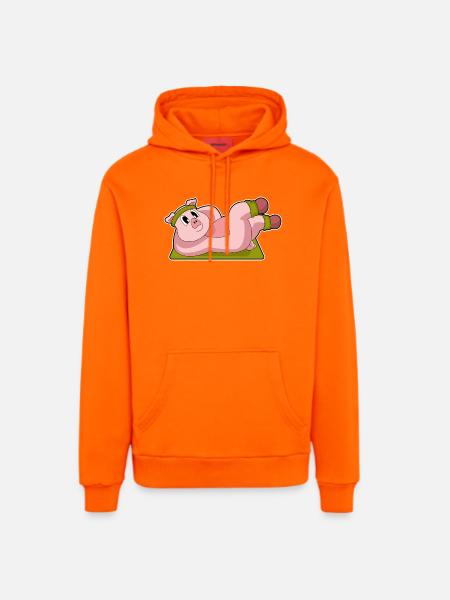 Pig Abdominal Workout Bodybuilding - Organic Relaxed Hoodie Made in EU - SUNSET ORANGE