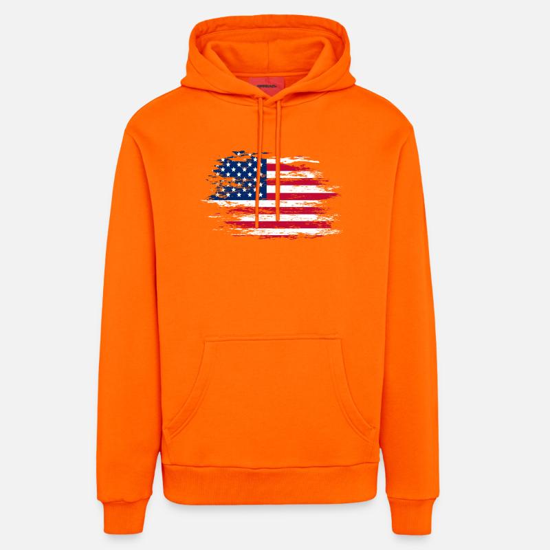 Drapeau des États-Unis utilisé - Sweat à capuche bio décontracté fabriqué en UE - SUNSET ORANGE