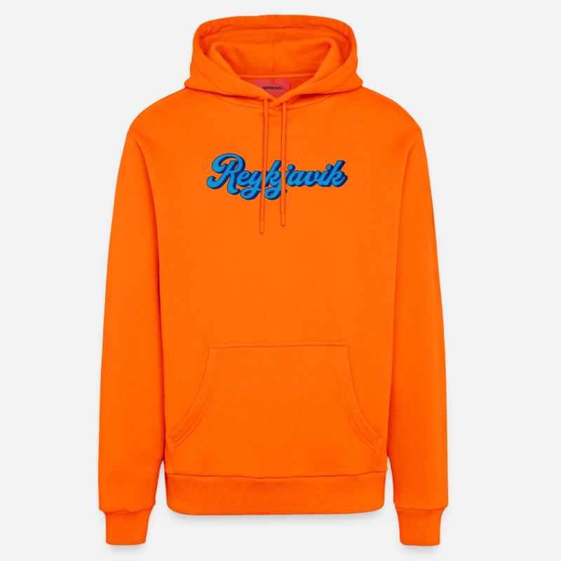 Reykjavik Blue Script Logo - Sweat à capuche bio décontracté fabriqué en UE - SUNSET ORANGE