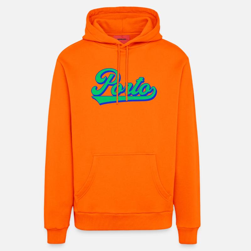 Porto Neon Script Rétro - Sweat à capuche bio décontracté fabriqué en UE - SUNSET ORANGE