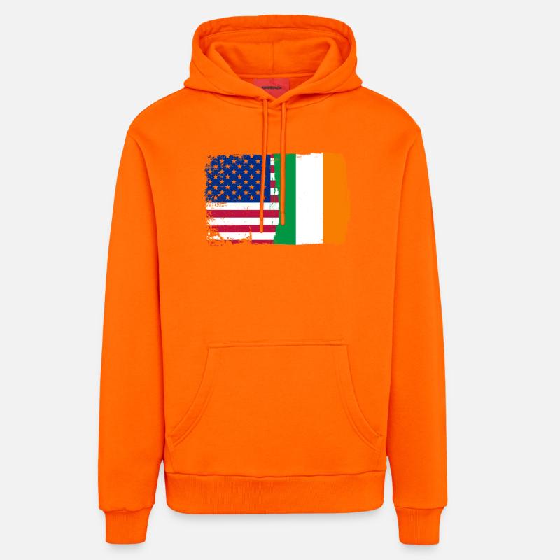 Fusion de drapeaux : étoiles et trèfle - Sweat à capuche bio décontracté fabriqué en UE - SUNSET ORANGE