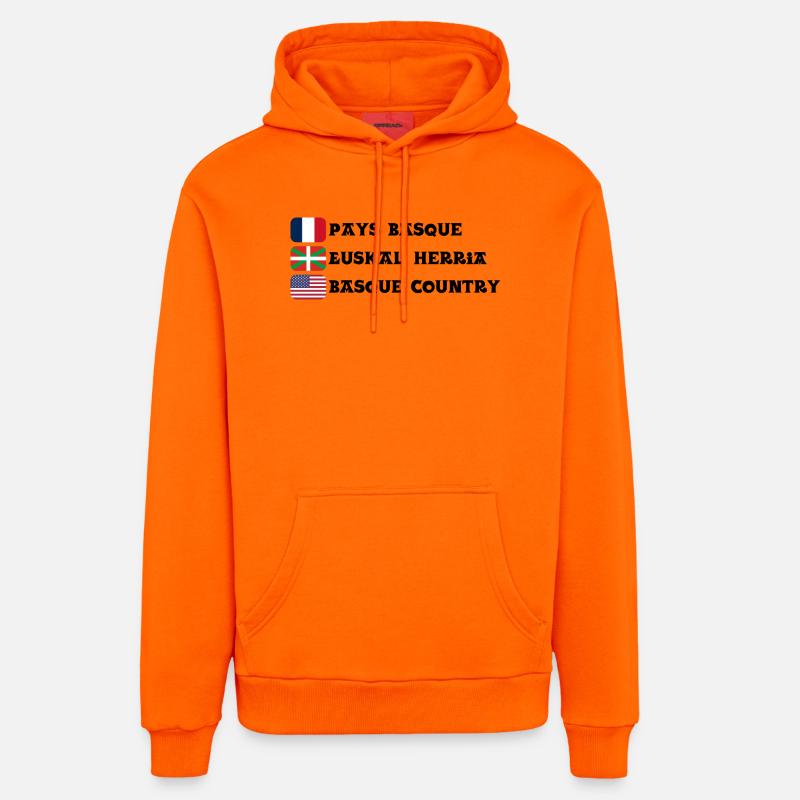 Pays Basque : drapeaux Français, Basque, Américain - Sweat à capuche bio décontracté fabriqué en UE - SUNSET ORANGE