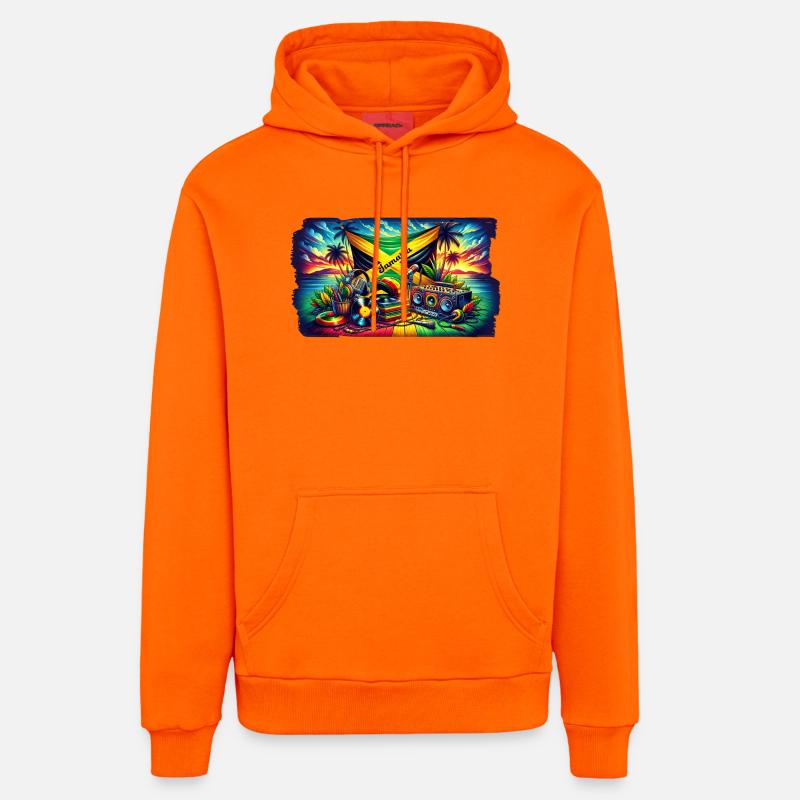 Jamaïque Caraïbes Reggae Musique - Sweat à capuche bio décontracté fabriqué en UE - SUNSET ORANGE
