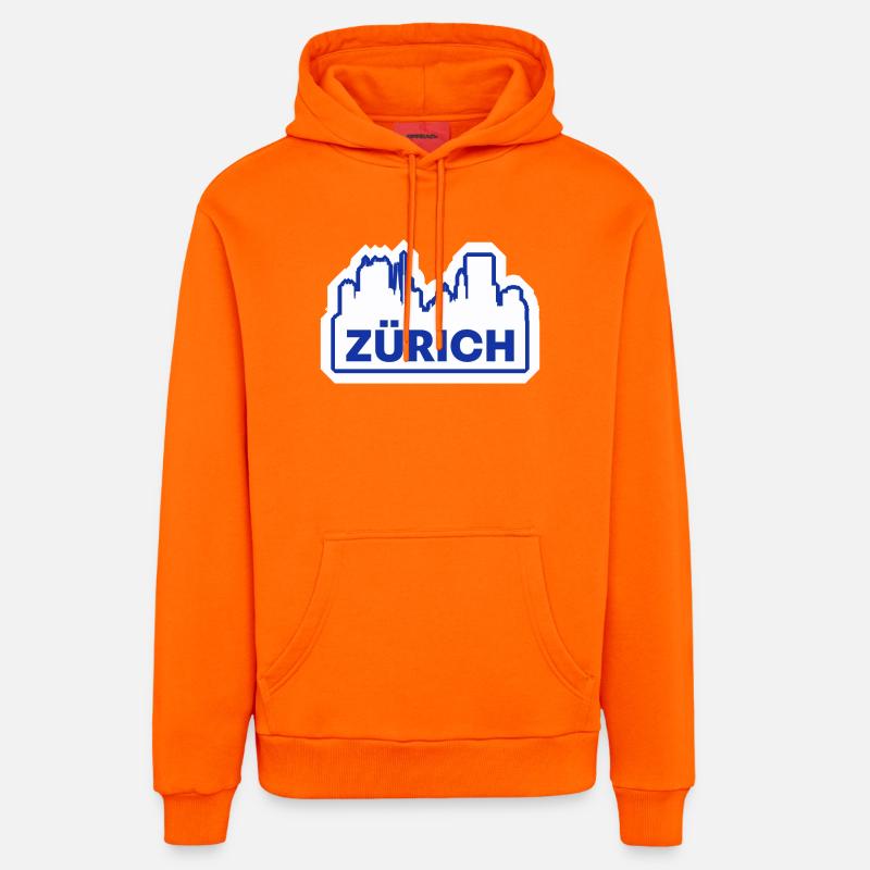 Impression du logo Zurich Skyline - Sweat à capuche bio décontracté fabriqué en UE - SUNSET ORANGE
