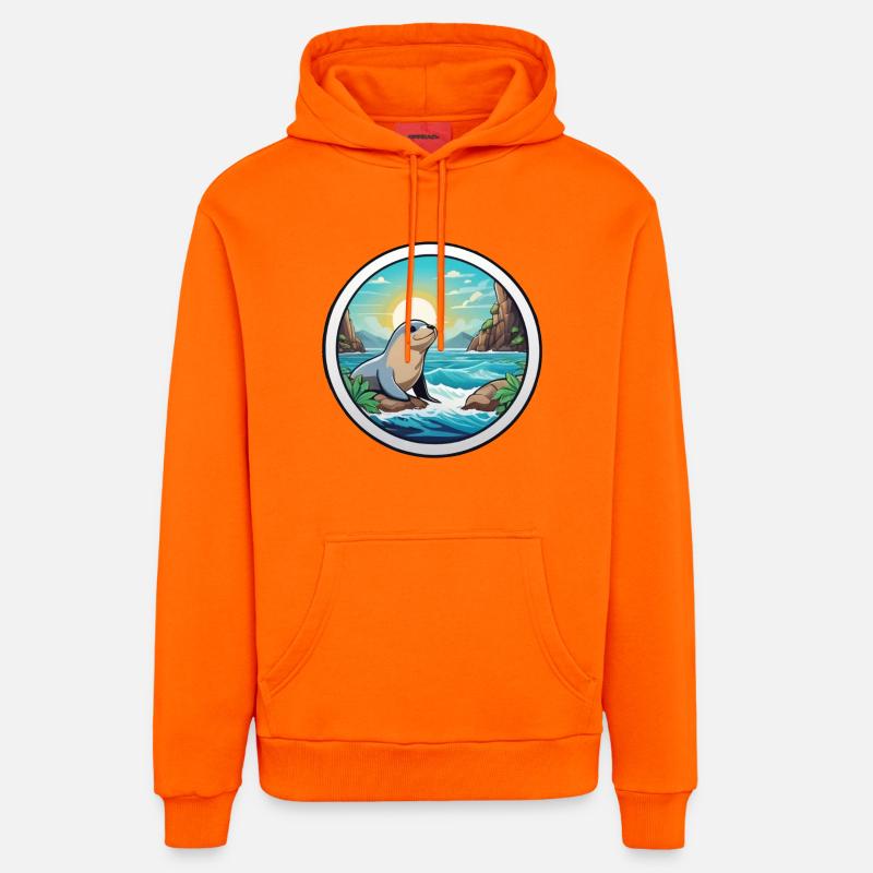 Petit phoque sur la côte - Sweat à capuche bio décontracté fabriqué en UE - SUNSET ORANGE
