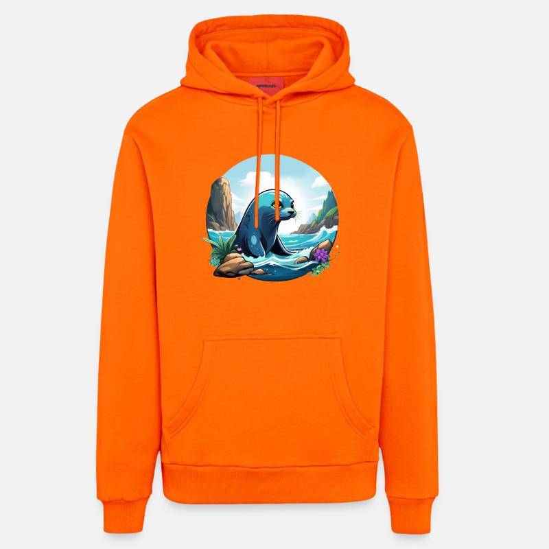 Phoque sur la côte - Sweat à capuche bio décontracté fabriqué en UE - SUNSET ORANGE