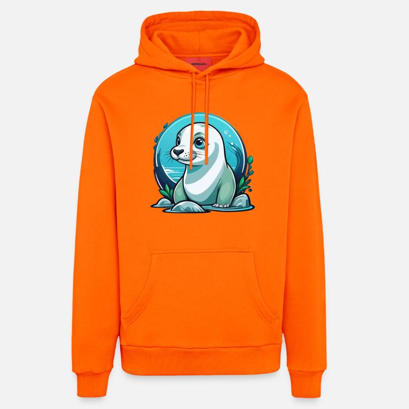Junge Robbe auf Entdeckertour - Organic Relaxed Hoodie Made in EU - SUNSET ORANGE