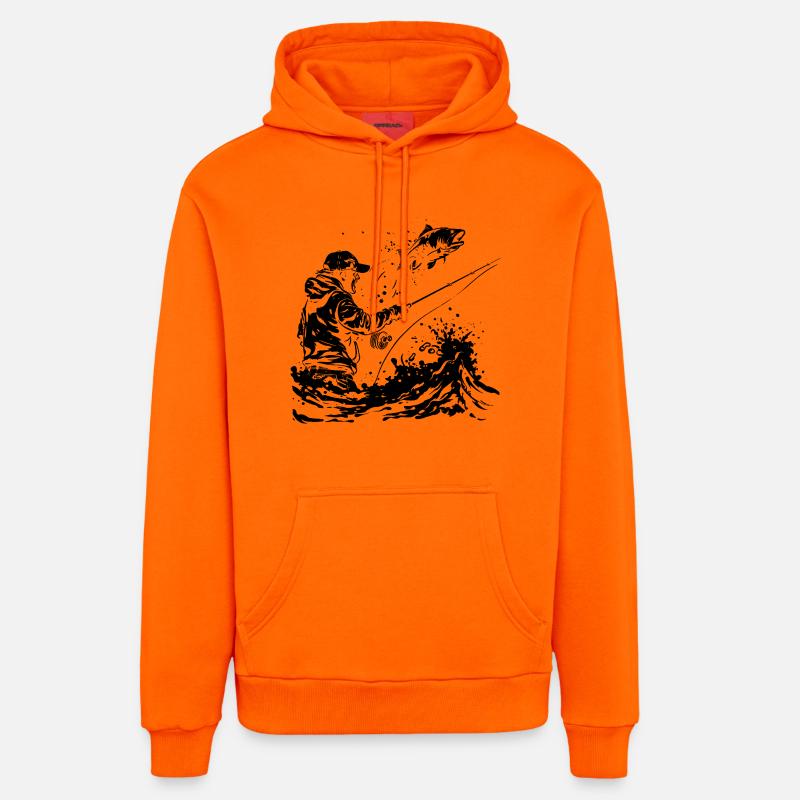 Dessin de pêche - Sweat à capuche bio décontracté fabriqué en UE - SUNSET ORANGE