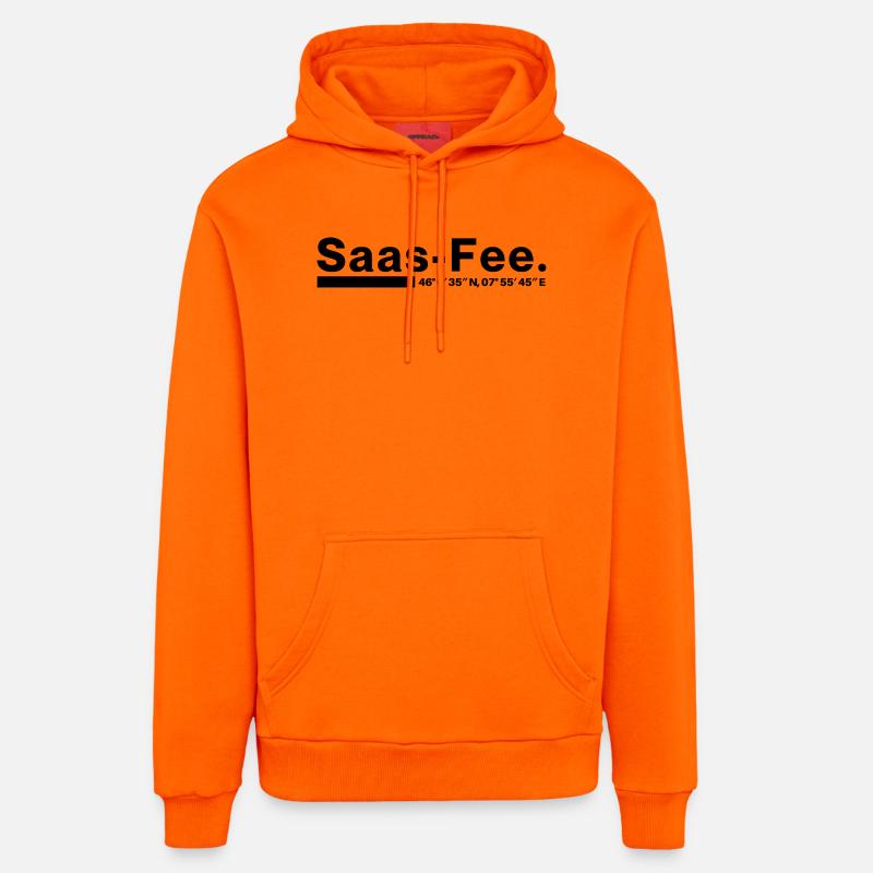 Coordonnées Saas-Fee Valais, Suisse - Sweat à capuche bio décontracté fabriqué en UE - SUNSET ORANGE
