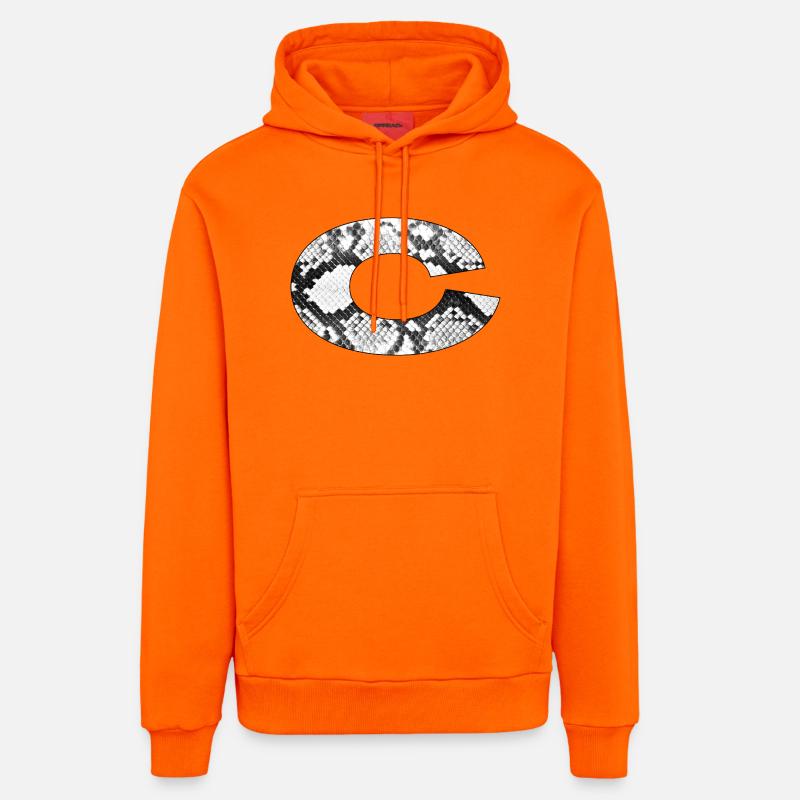 Peau de serpent Lettre c - Sweat à capuche bio décontracté fabriqué en UE - SUNSET ORANGE