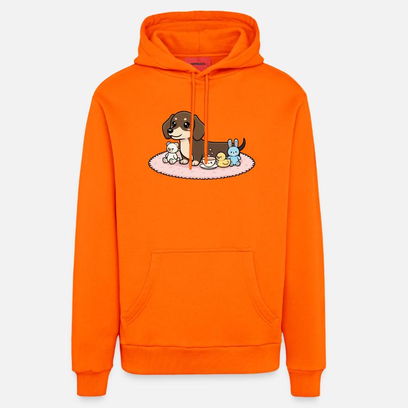 Teckel avec des peluches - Sweat à capuche bio décontracté fabriqué en UE - SUNSET ORANGE