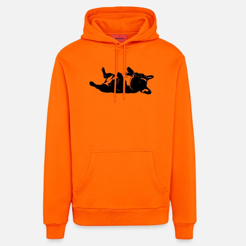 Chien allongé sur le dos - Sweat à capuche bio décontracté fabriqué en UE - SUNSET ORANGE