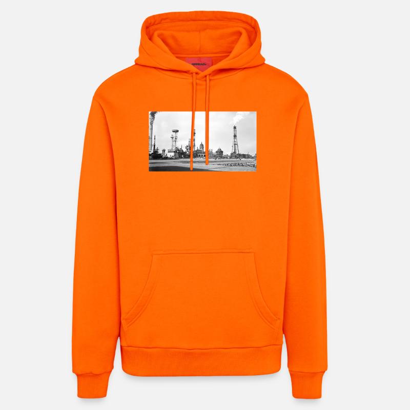 Paysage à vapeur industriel rétro - Sweat à capuche bio décontracté fabriqué en UE - SUNSET ORANGE