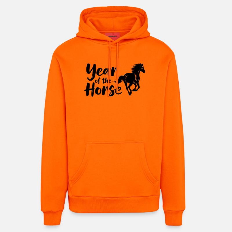 Année du Cheval Lettrage - Sweat à capuche bio décontracté fabriqué en UE - SUNSET ORANGE