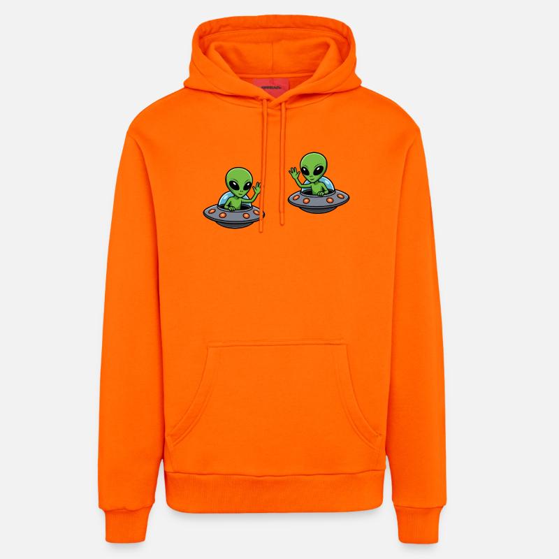 Double salutations extraterrestres dans l’OVNI - Sweat à capuche bio décontracté fabriqué en UE - SUNSET ORANGE